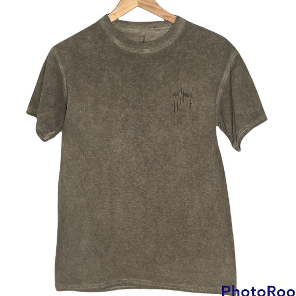 Mens GUY HARVEY Brown Gray Short Sleeve T-Shirt Size S Ocean Wash